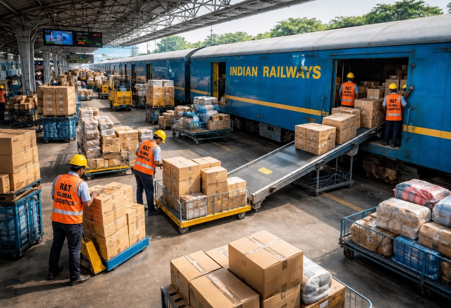 Freight train carrying parcels